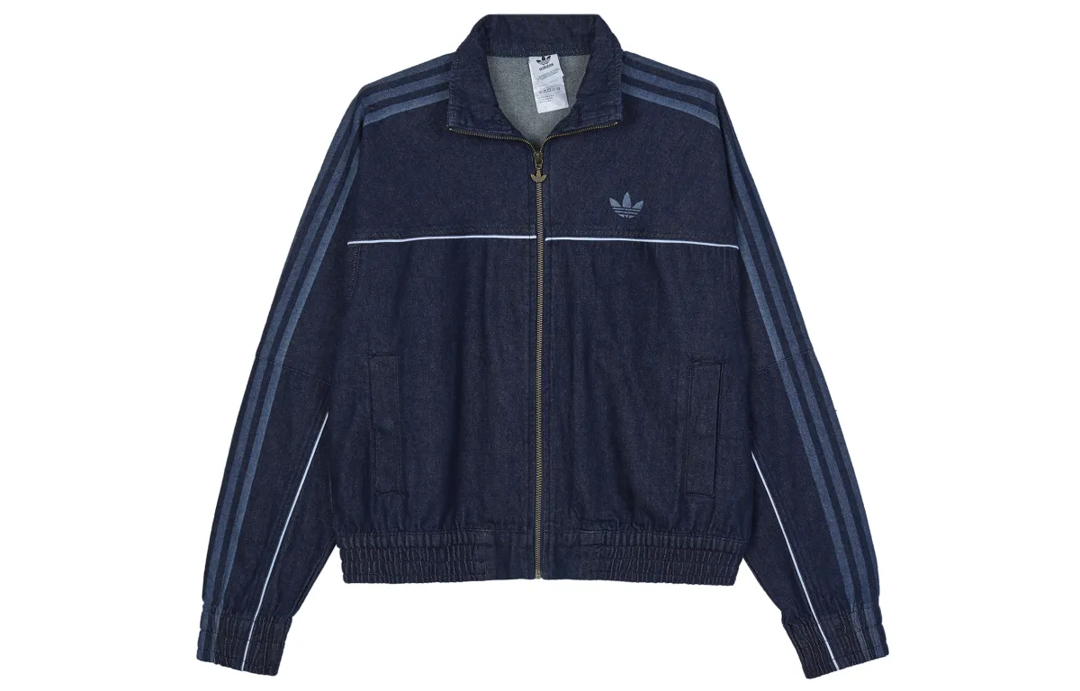 Adidas Originals Cropped Coats Women's Indigo Stand Collar Moderate