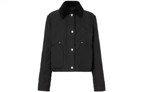 Burberry Cropped Coats Women's Black Shirt Collar Moderate