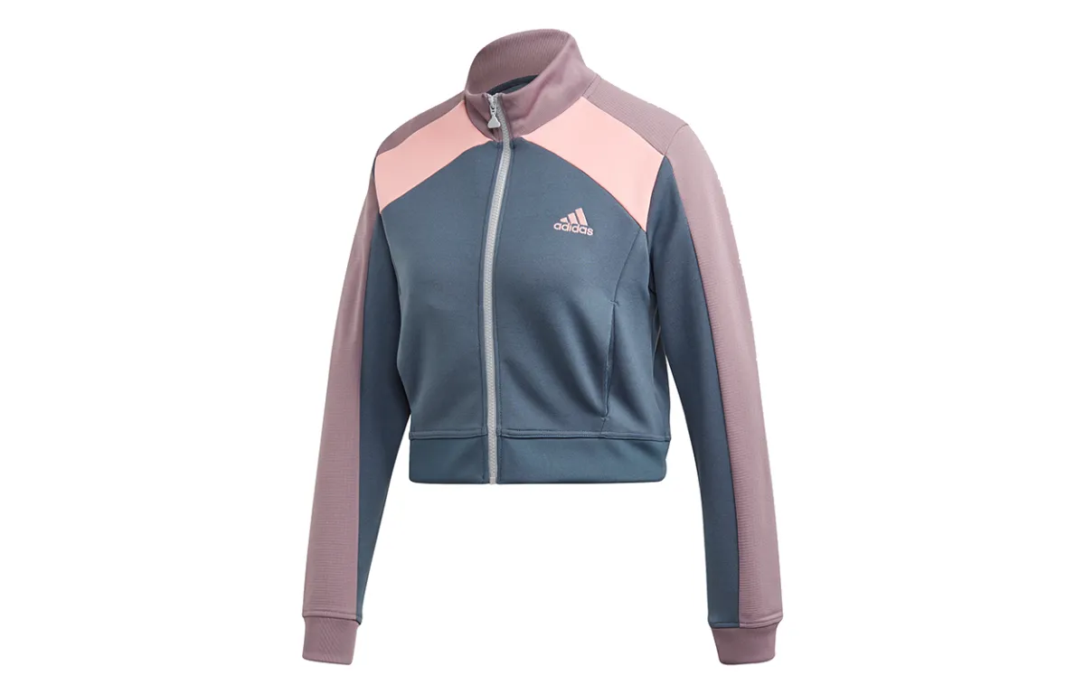 Adidas Cropped Coats Women's Ruins Blue Stand Collar Moderate