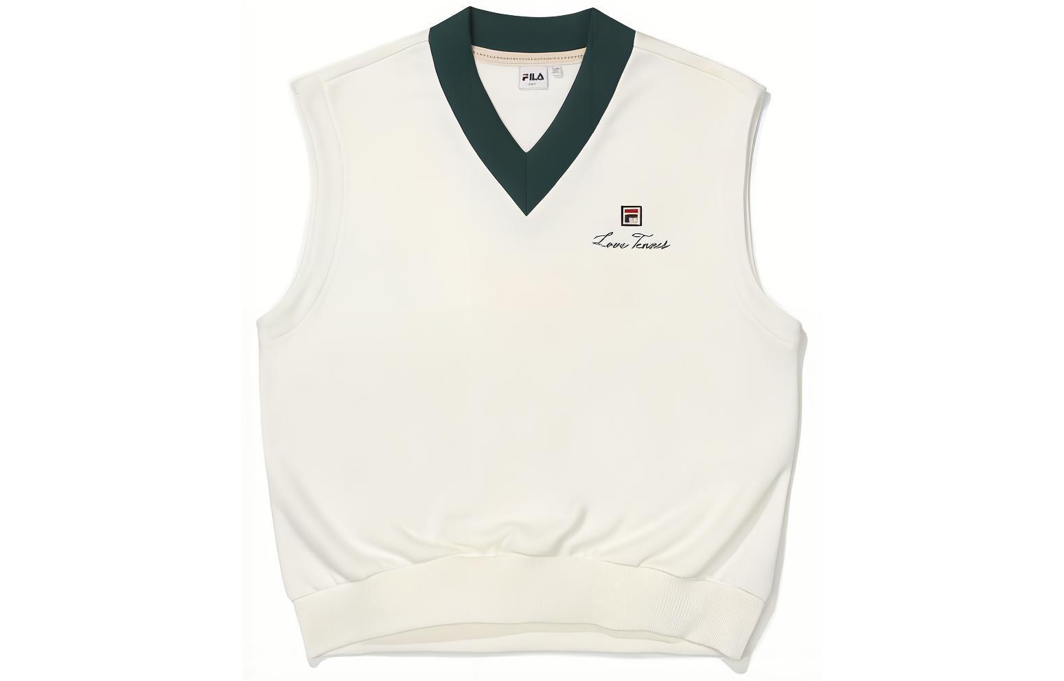 FILA Vests Women's White V Neck Moderate Knitted Fabric