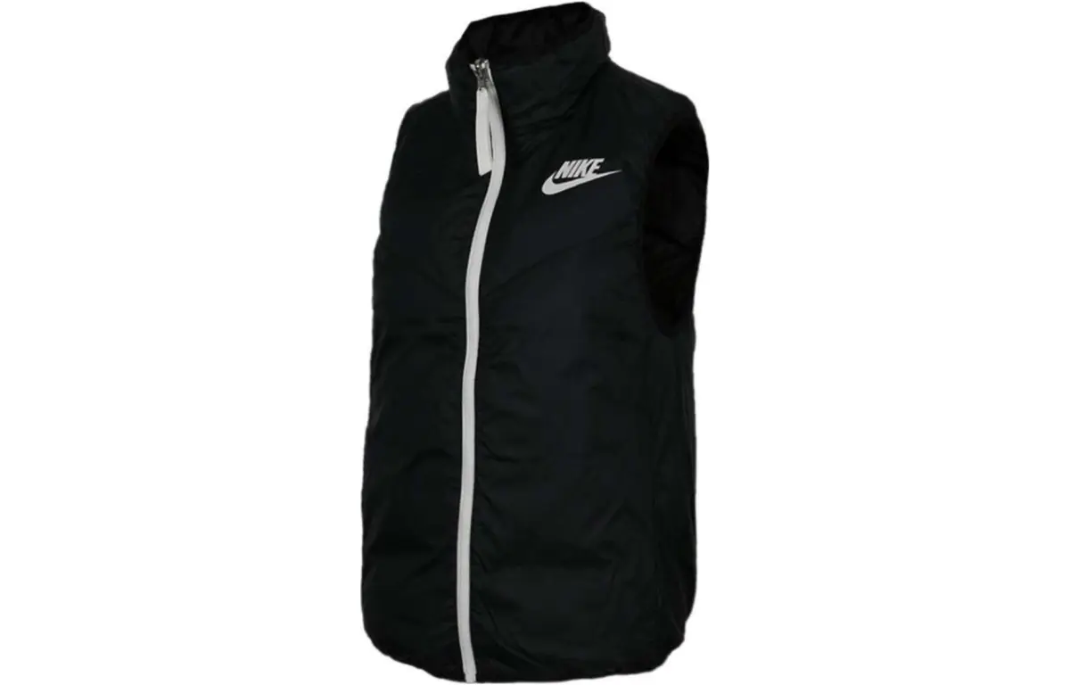 Nike Down Vests Women's Black Stand Collar Moderate Straight Fit