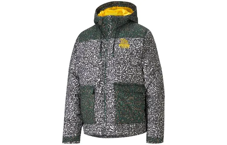 PUMA x Mr Doodle Puffer Jacket Women's Green Full Print