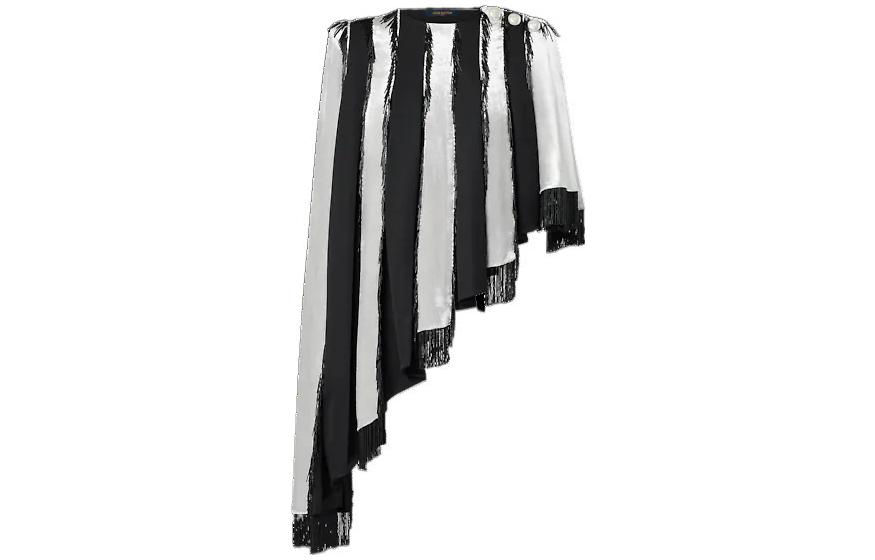LOUIS VUITTON Embroidered Fringe Asymmetrical Cape