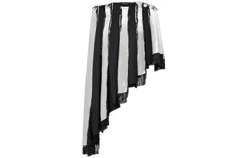 LOUIS VUITTON Embroidered Fringe Asymmetrical Cape