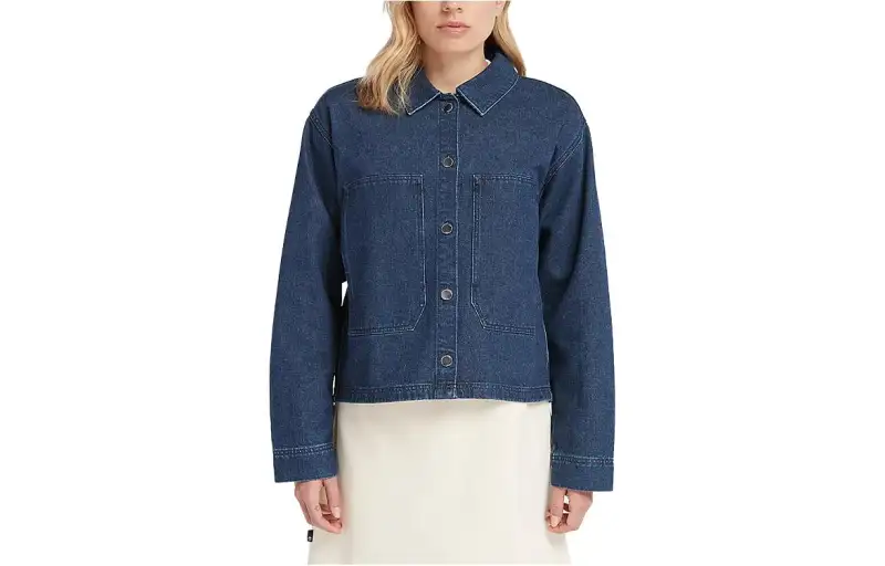 Timberland Denim Jackets Women's Dark Blue Lapel Moderate Straight Fit