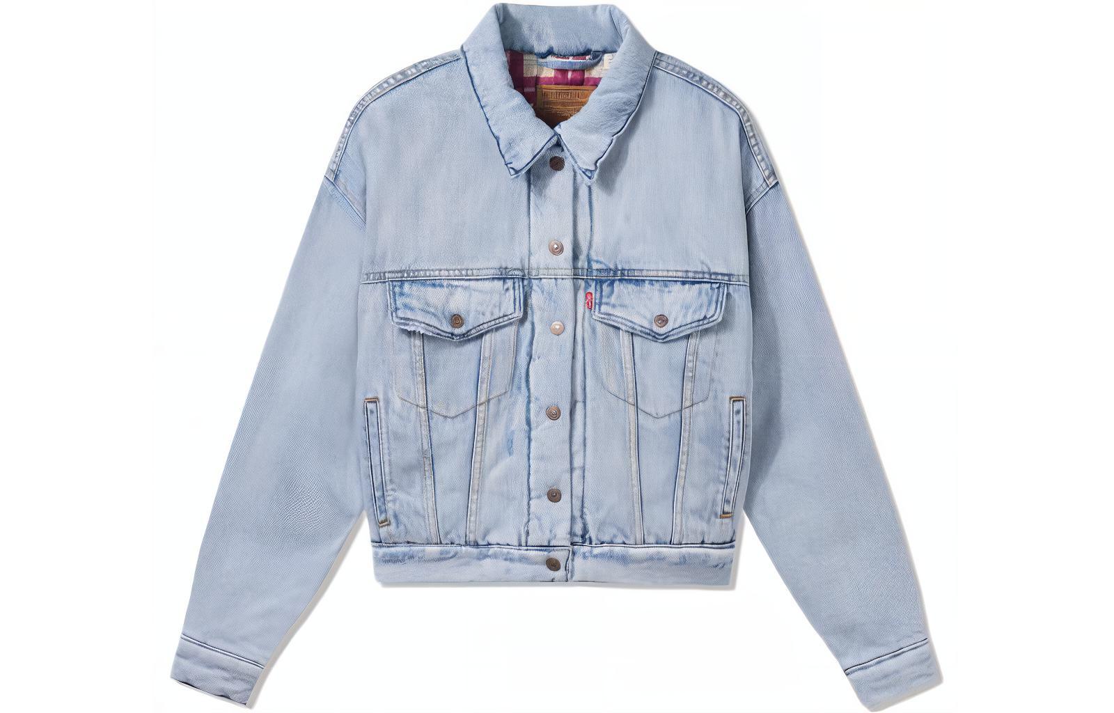 Levis FW22 solid color lapel single-breasted thickened denim jacket for women, light blue