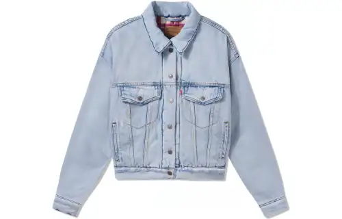 Levis Denim Jackets Women's Light Blue Lapel Moderate Straight Fit