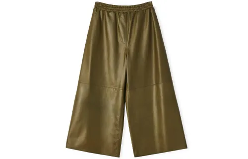 LOEWE Casual Pants Women's Khaki Green Moderate Wide Leg Pants