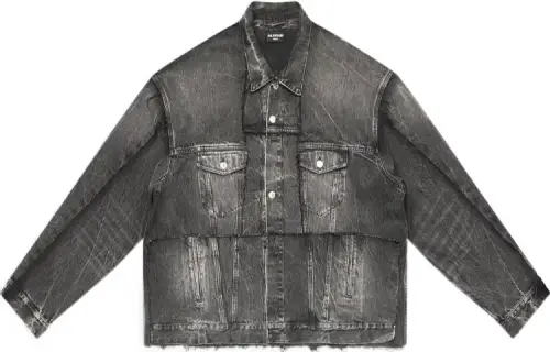 Balenciaga Red Carpet Denim Jackets Women's Black Lapel Moderate Straight Fit