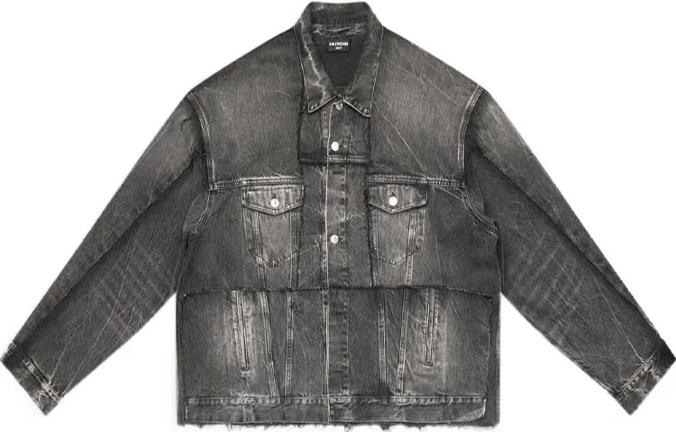 Balenciaga Denim Jackets Women's Black Lapel Moderate Straight Fit