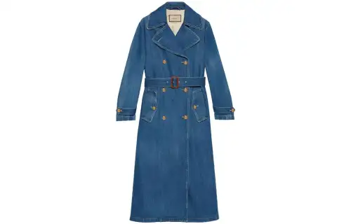 GUCCI Trench Coats Women's Indigo Lapel Moderate Other