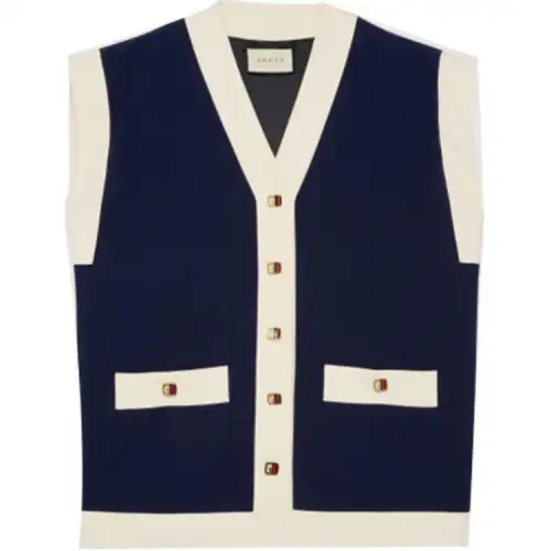GUCCI Vests Women's Blue V Neck Moderate Other