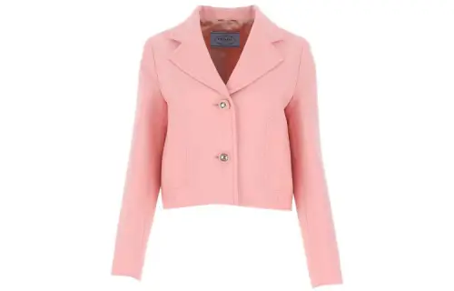 PRADA Cropped Coats Women's Pink Suit Collar Moderate