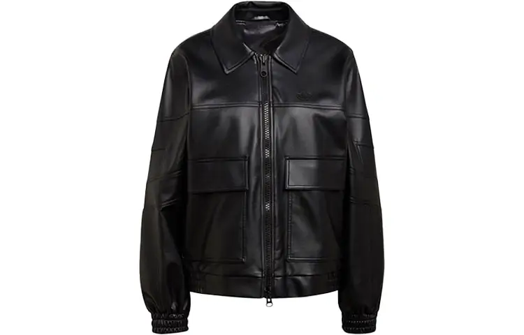 Adidas Originals Blue Version Collection Leather Jacket Women's Black
