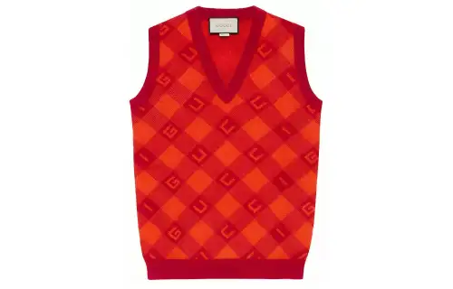 GUCCI Vests Women's Orange Red V Neck Moderate Knitted Fabric