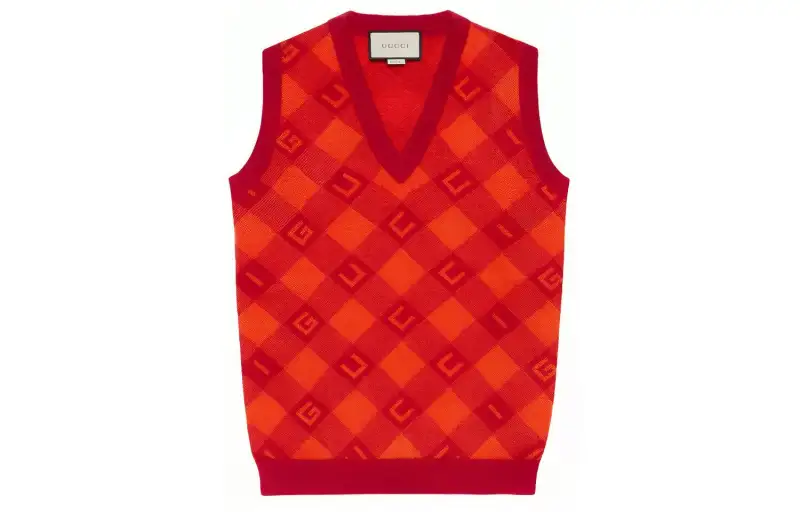 GUCCI Vests Women's Orange Red V Neck Moderate Knitted Fabric