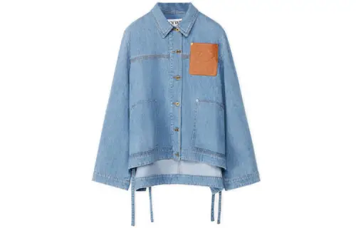 LOEWE Denim Jackets Women's Light Blue Lapel Moderate Straight Fit
