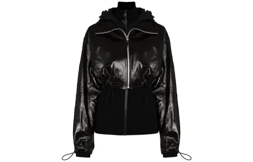 Bottega Veneta Leather Jackets Women's Black Hooded Moderate Other