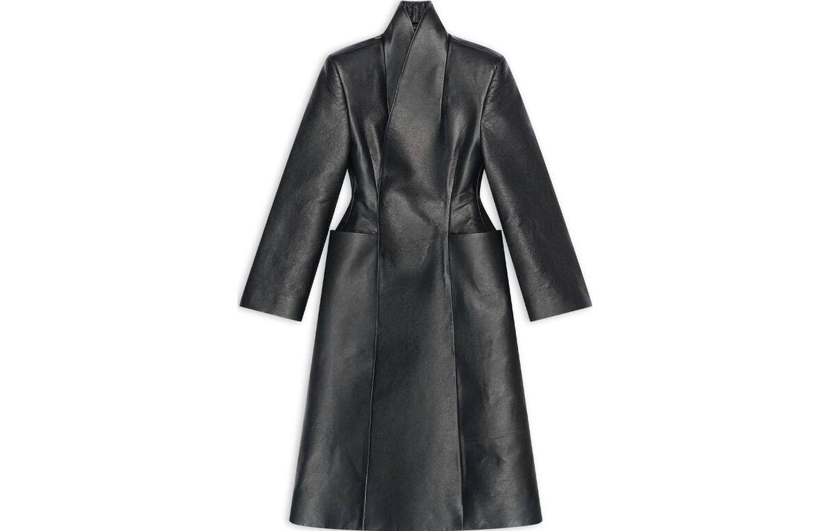 Balenciaga Leather Jackets Women's Black V Neck Moderate Other