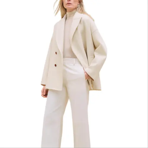 HERMES Coats Women's White Lapel Moderate Straight Fit