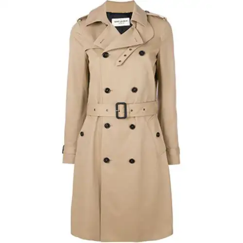 SAINT LAURENT Double-Breasted Belted Trench Coat