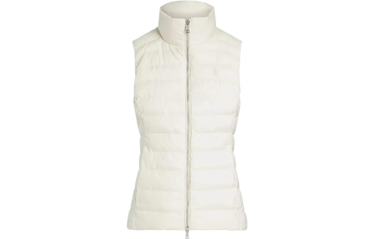 Polo Ralph Lauren Down Vests Women's White Stand Collar Moderate Other