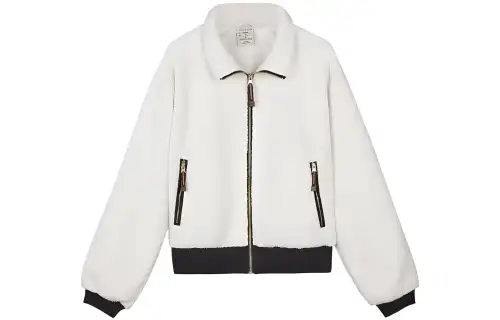 Skechers New Year Cropped Coats Women's Ecru Lapel Thickened And Fleece Lined
