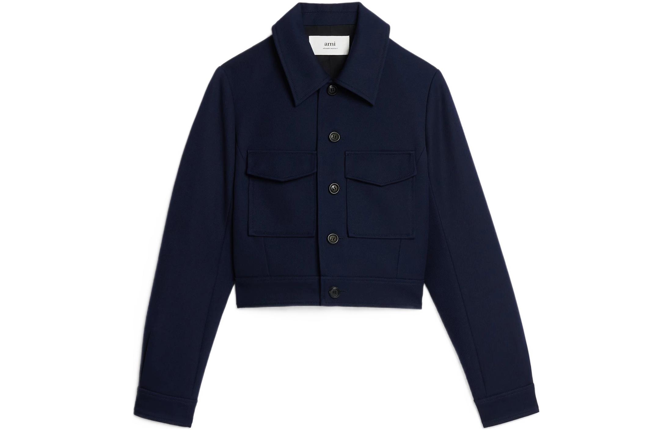 AMIPARIS SS23 solid color lapel single-breasted short long-sleeved jacket cropped coat for women