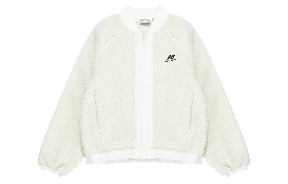New Balance Velvet Jackets Women's Ivory White Baseball Collar Moderate