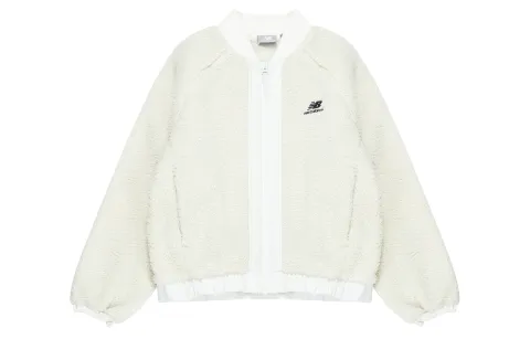 New Balance Velvet Jackets Women's Ivory White Baseball Collar Moderate