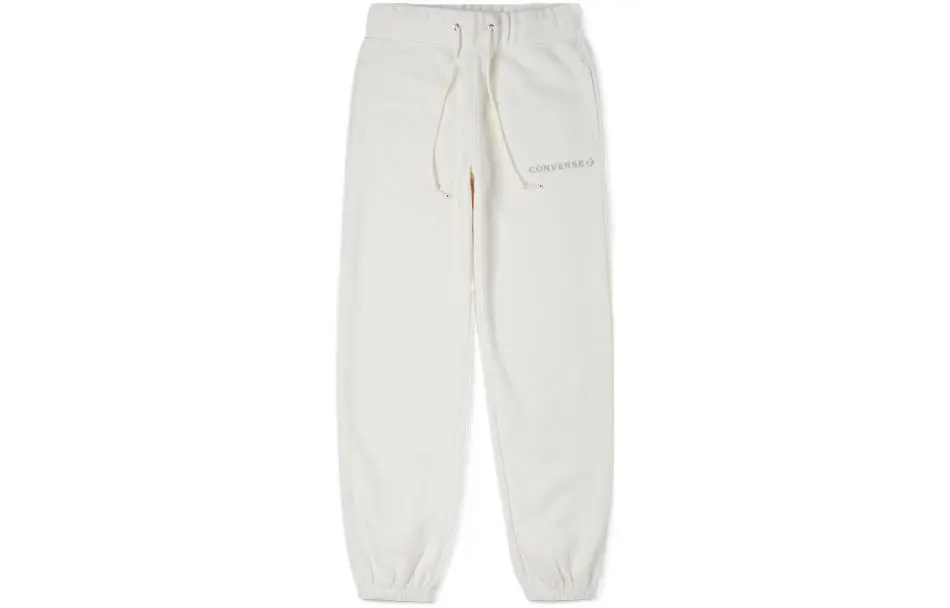 Converse Solid Color Print Logo Lace-Up Fleece-Lined Thermal Elastic Cuff Knitted Sweatpants Women's White