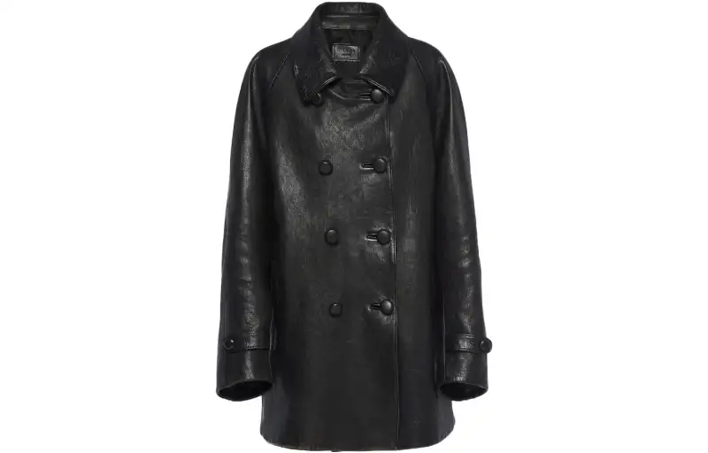 PRADA Leather Jackets Women's Black Lapel Moderate