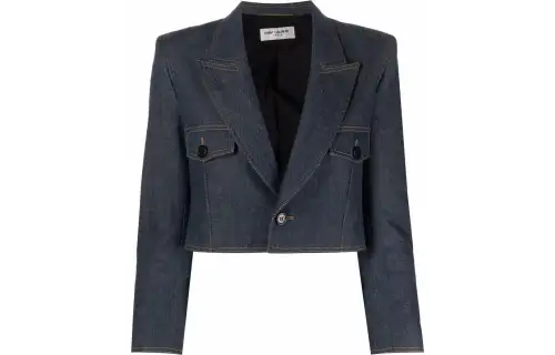 SAINT LAURENT SS22 Cropped Coat Women's Blue