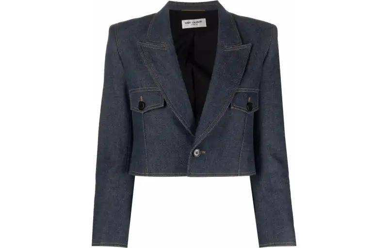 SAINT LAURENT SS22 Cropped Coat Women's Blue