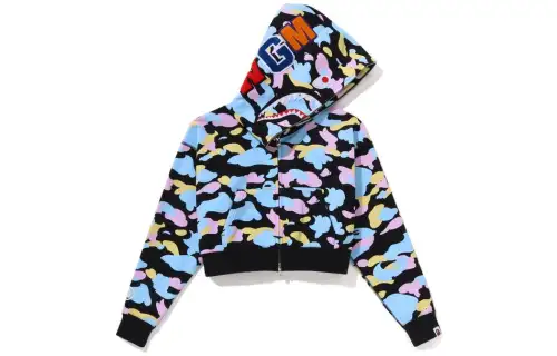 Bape Women'ss New Multi Camo Cropped Shark Full Zip Hoodie White