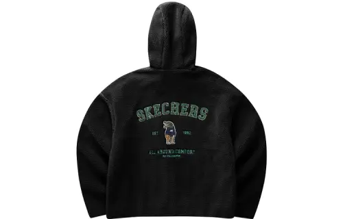 Skechers Funny Monster Velvet Jackets Women's Carbon Black/0018 Hooded Thickened And Fleece Lined