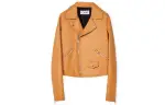 LOEWE Leather Jackets Women's Brown Lapel Thin Racing Leather Jacket