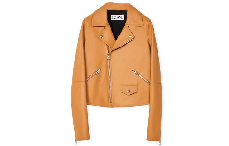 LOEWE Leather Jackets Women's Brown Lapel Thin Racing Leather Jacket