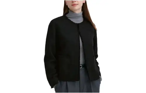 UNIQLO Cropped Coats Women's Graphite Black Crew Neck Moderate