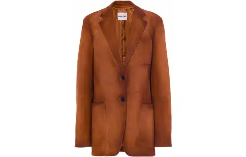 MIU MIU Leather Jacket Coat Women's Brown
