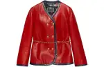 GUCCI Leather Jackets Women's Red V Neck Moderate Other