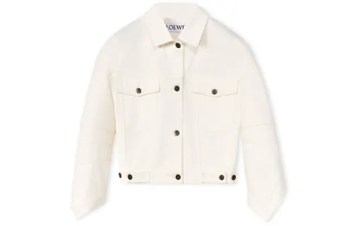 LOEWE Denim Jackets Women's White Lapel Moderate Straight Fit