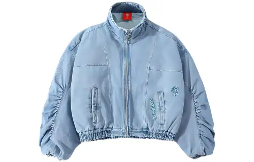 Li Ning China Li Ning Cropped Coats Women's Light Denim Blue Stand Collar Moderate