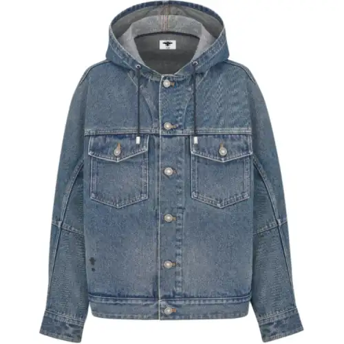 DIOR Denim Jackets Women's Blue Hooded Moderate Straight Fit