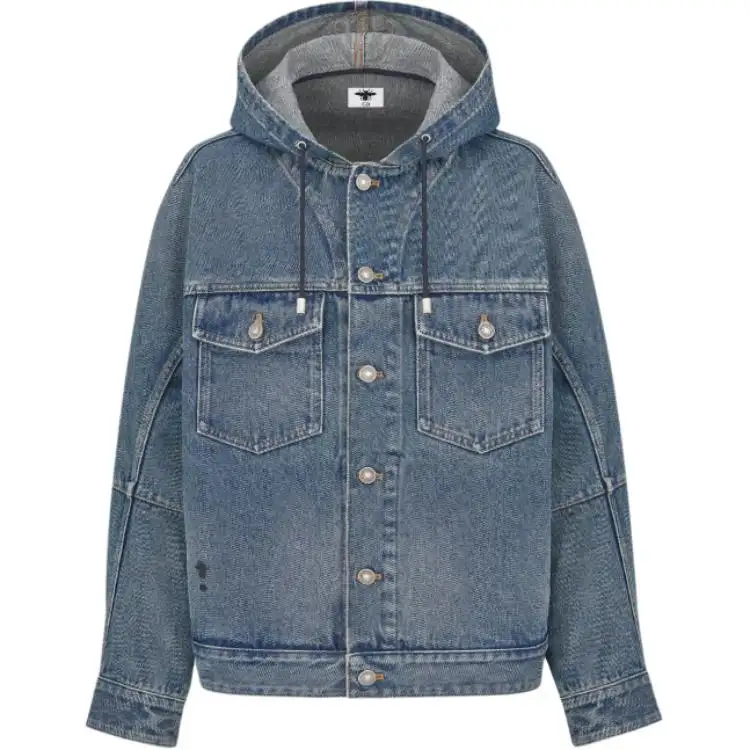 DIOR Denim Jackets Women's Blue Hooded Moderate Straight Fit