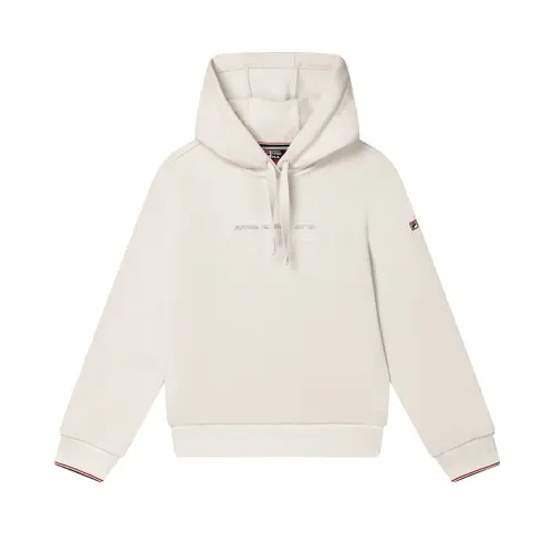 FILA WHITE Fleece Lined Thermal Trendy Casual Versatile Knitted Fabric Hooded Sweatshirt Women's Vapor White