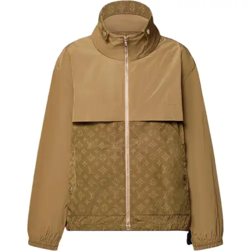 Lv Monogram Accent Zip Up Parka