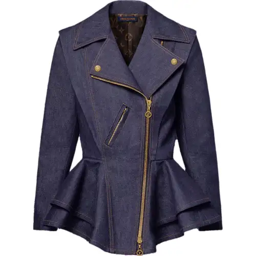 Lv Denim Flounce Biker Jacket
