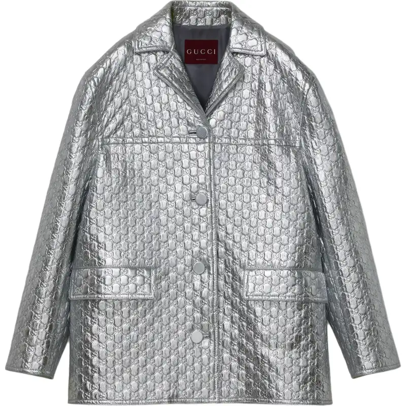 GUCCI SS25 Leather Jacket Women's Silver