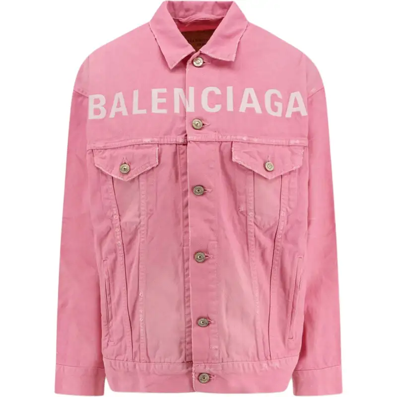 Balenciaga Logo Embroidered Distressed Denim Jacket